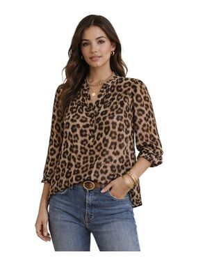 ba&sh Lady Top Leopard Print Sheer Blouse Button Front Flowy Viscose Medium